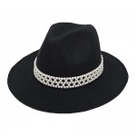HUDANHUWEI Womens Wide Brim Fedora Hat with Pearl Band Lady Panama Hat