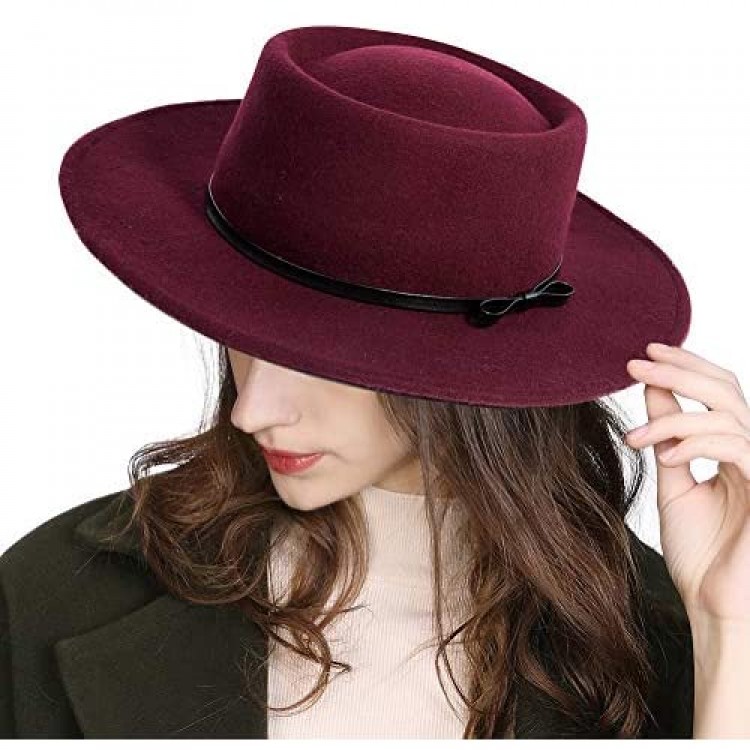 Jeff & Aimy Womens 100% Wool Felt Fedora Hat Wide Brim Floppy/Porkpie Style