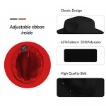 KUJUHA Fedora Hats for Women Men Two Tone Felt Fedora Hat with Belt Buckle