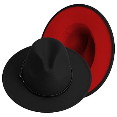 KUJUHA Fedora Hats for Women Men Two Tone Felt Fedora Hat with Belt Buckle
