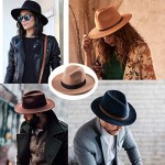 LADYBRO Fedora Hats for Women 100% Wool Changeable Band Belt Buckle Felt Wide Brim Straw Panama Hat