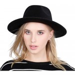 Lanzom Women Lady Retro Wide Brim Floppy Panama Hat Belt Buckle Wool Fedora Hat