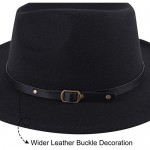 Lanzom Women Retro Wide Brim Wool Fedora Hat with Belt Buckle Hat