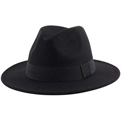 Lanzom Women Wide Brim Warm Wool Fedora Hat Retro Style Belt Panama Hat