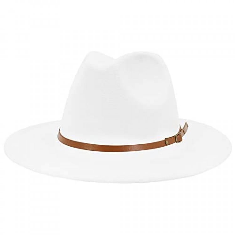 Lisianthus Womens Wide Brim Fedora Jazz Cap Panama Hat with Belt Buckle Décor