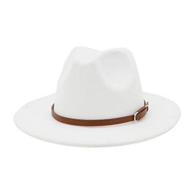 Lisianthus Women's Wide Brim Felt Fedora Retro Panama Hat with Belt Buckle