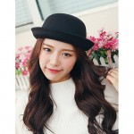 Lujuny Classic Wool Round Bowler Hats - Trendy Derby Fedora Bucket Caps with Roll-up Brim for Youth Petite