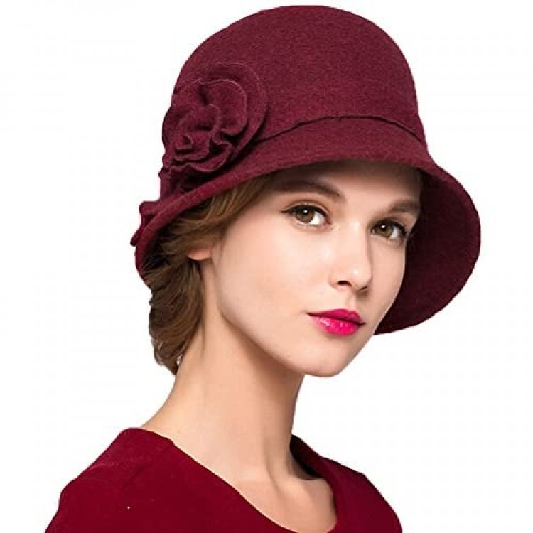 Maitose Women's Wool Felt Flowers Church Bowler Hats
