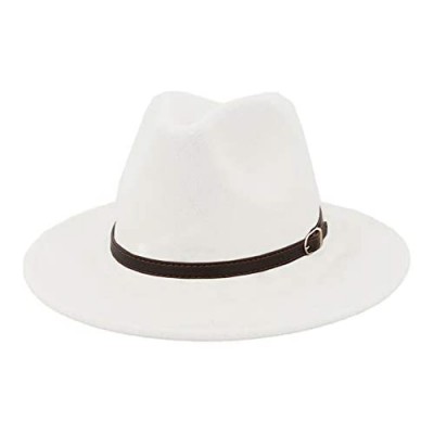 Men & Women Panama Hat Classic Wide Brim Fedora Hat with Belt Buckle