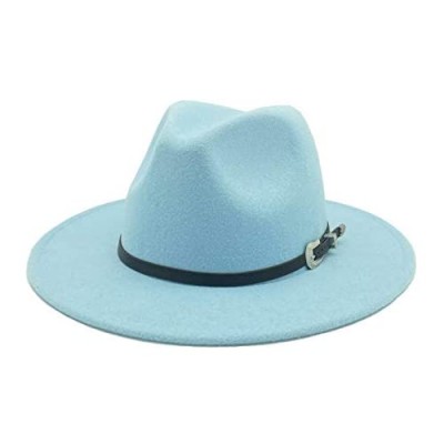 Men & Women's Classic Wide Brim Felt Fedora Panama Hat with Belt Buckle