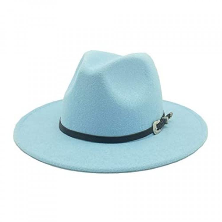 Men & Women's Classic Wide Brim Felt Fedora Panama Hat with Belt Buckle