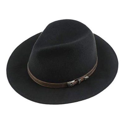 MIX BROWN Wool Felt Fedora Hat for Men Women Crushable Vintage Wide Brim Panama Trilby Hats with Belt Buckle