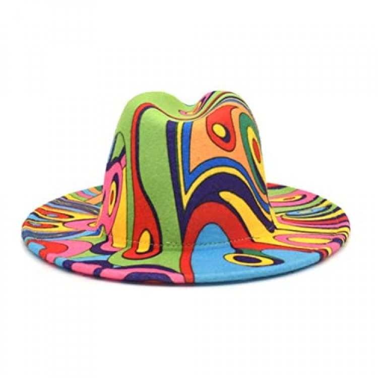 PAODIKUAI Women's Fedora Tie-dye Fedora Hat Men & Women Wide Brim Fedora Hat Panama Hat