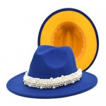 PAODIKUAI Women's Pearl Band Black Fedora Hat Ladies Wide Brim Fedora Hat Panama Hat