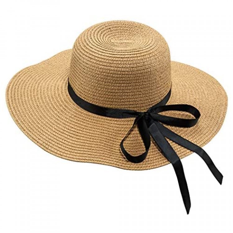 PEAK 2 PEAK Women and Men Wide Brim Straw Panama Summer Beach Sun Hat - Adjustable Foldable Fedora UPF50+
