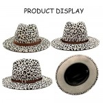 RayRise Unisex Leopard Print Fedora Hat Adjustable Strap Wide Brim Trilby Retro Felt Panama Hat with Belt Buckle