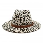 RayRise Unisex Leopard Print Fedora Hat Adjustable Strap Wide Brim Trilby Retro Felt Panama Hat with Belt Buckle