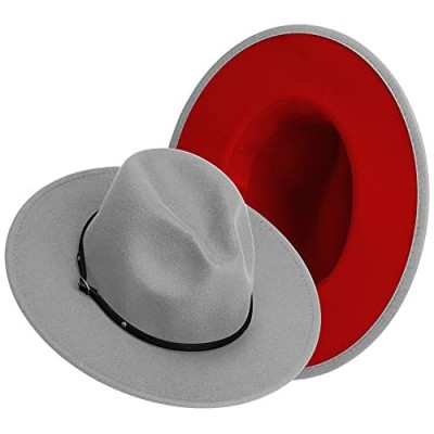 SAJUZEN Wide Brim Fedora Hats for Women Mens Felt Fedora Hats with Belt Buckle