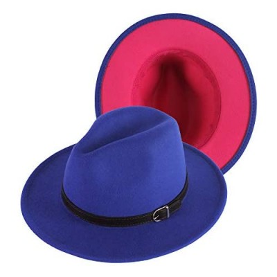 Two Tone Classic Wide Brim Fedora Hats for Women Patchwork Jazz Cap