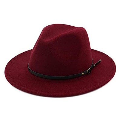 Women's Classic Retro Wide Brim Floppy Panama Hat Belt Buckle Wool Fedora Hat