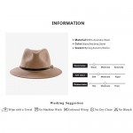Womens Fedora Hat 100% Wool Wide Brim Felt Panama Sun Hats Vintage Trilby Cap with Buckle