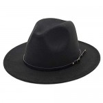 Women's Felt Panama Hats Classic Wide Brim Rancher Fedora with Belt Buckle