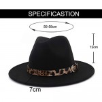 Women's Leopard Felt Panama Hats Classic Wide Brim Fedora with Belt Buckle - Medium