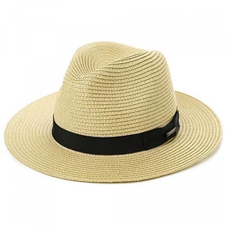 Womens Straw Fedora Brim Panama Beach Havana Summer Sun Hat for Men Party Floppy
