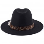 XIAOSHI Fashion Girl Women Leopard Belt Buckle Pearl Fedora Hat Cap