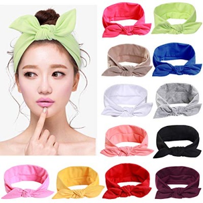 12pcs Solid Color Women Headbands Headwraps Hair Band Cotton Stretchy Turban Bows Accessories for Women Fashion Sport 