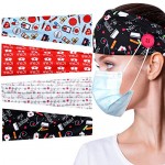 4 Pieces Face Covering Headbands for Women Headbands with Buttons Nurses Bandanas for Ear Protector Head Wraps Elastic Hairband for Yoga Running Workout