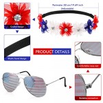 4th of July Flower Stretch Crystal Headband Floral Hawaiian Hippie Headband with Independence Day Necklace Patriotic Tassel Earring American Flag Sunglasses for Women Halloween Party Red White Blue