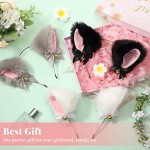 6 Pieces Cat Ear Headbands with Bells Cosplay Plush Furry Cat Ears Headwear Cat Ear Hairband for Women Costume Party