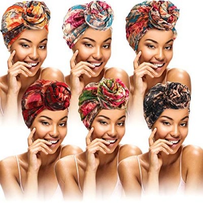 African Head Wrap for Women 6 Pieces Turban Headwraps African Tie Dye Hair Wrap India Turban Head Beanie Cover Long Hair Scarf Head Wrap