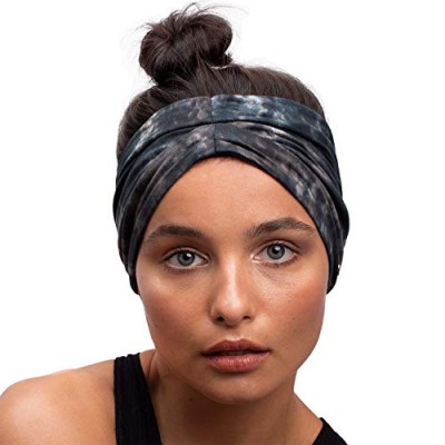 BLOM Original Tie Dye Headbands for Women. Traditionally dyed in Bali. Wear for yoga  fashion  working out  travel  or running. Wear wide turban knotted. Multi style design. (Stormy)
