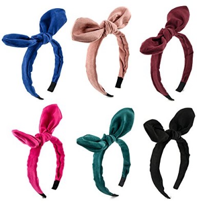 Carede Solid color Wired Bow Bowknot Hair Hoop Plastic Headband Headwear Accessory for Lady Girls Women，Pack of 6