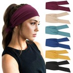 DRESHOW 6 PCS Adjustable Headbands for Women Knotted Headbands Elastic Non-Slip Fashion Hair Bands for Workout Sports Running Yoga