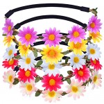 eBoot Multicolor Daisy Flower Headband Crown with Adjustable Elastic Ribbon 5 Pieces (Multicolor B)