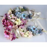 Floral Garland Crown Hair Wreath Flower Headband Halo Floral Headpiece Boho with Ribbon Wedding Party by Vivivalue