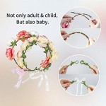 Flower Crown for Girls Women Baby 2 Pack Adjustable Handmade Bridal Flower Wreath Headband Halo Rose Crown Floral Garland Headpiece for Wedding Family Traveling Photography