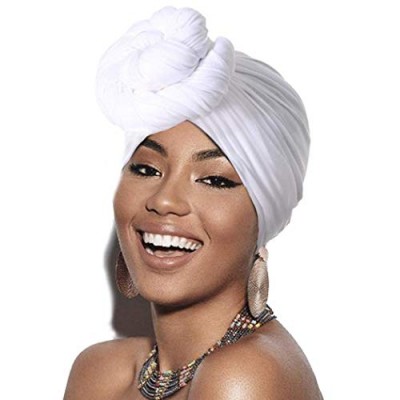 Gortin Turban Headbands Black African Head Wraps Stretch Long Head Scarf Solid Colors Tie Headwrap for Women and Girls (White)