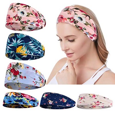 Headbands for Women Workout Hair Bands - 6 Pack Women Headbands Workout Wide Boho Hair Bands Girls Floral Style Bandana Yoga Running Head Wraps Turban Accessories Gifts