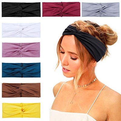 Huachi Women Headbands Headwraps Twisted Wide Elastic Turban Thick Hair Accessories  8 Pack