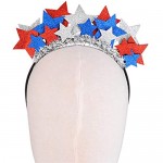 LUX ACCESSORIES Glittery Red Blue Silver Stars July 4th Independence Day Celebration Tinsel Foil Black Costume Headband