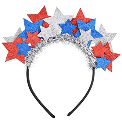 LUX ACCESSORIES Glittery Red Blue Silver Stars July 4th Independence Day Celebration Tinsel Foil Black Costume Headband