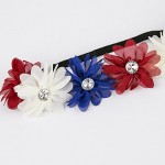 Lux Accessories Red White Blue American Flag 4th of July Independence Floral Flower Stretch Crystal Headband