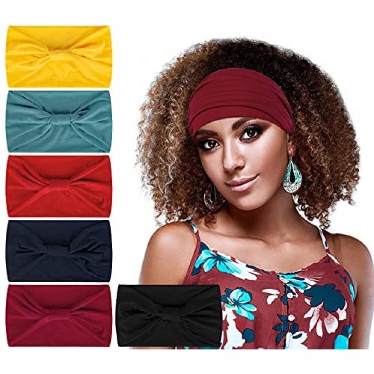 Nakerfop 4 Pack Wide Headbands for Women Elastic Head Bandana Hairbands Non Slip Print Knot Headwraps for Sports Yoga Running Cycling