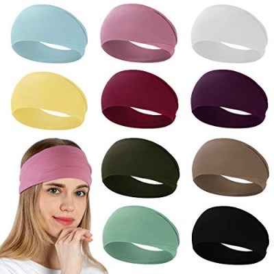 RITOPER 10 Pack Headbands for Women  Wide Elastic Thick Headbands for Running Yoga Workout  Non Slip Stretchy Womens Headbands Sweat Head Bands Fashion Hair Bands for Women's Hair  Bike Helmet Friendly (solid headbands)