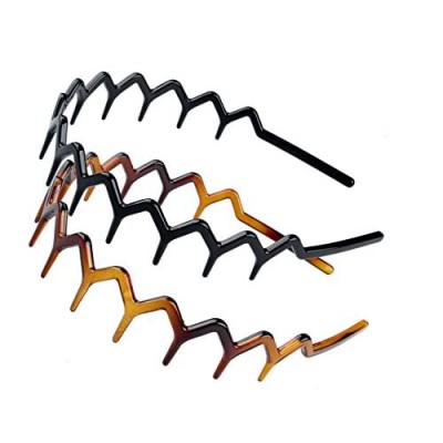 Set of 2 Zig Zag Black Plastic Sharks Tooth Hair Comb Headband Hair Hoop Accessory for Women's Lady Girls (1 Black Color+1 Brown)
