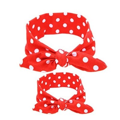 Shimmer Anna Shine Mommy and Me Matching Cotton and Spandex Stretch Headbands (Red Polka Dot)